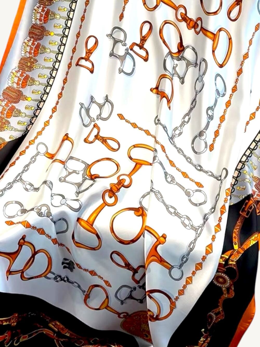 ✨VIP✨Equestrian Silky Satin Scarf Shawl Wrap Hijab Horse Bit Chain Print 70 x 35